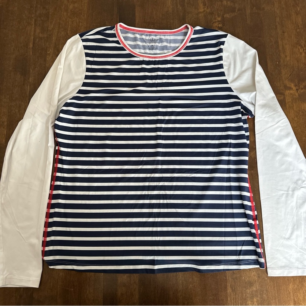 Lands End Rashguard Long Sleeve Swim Top‎ Sun Protection Coastal Beach M 💙❤️